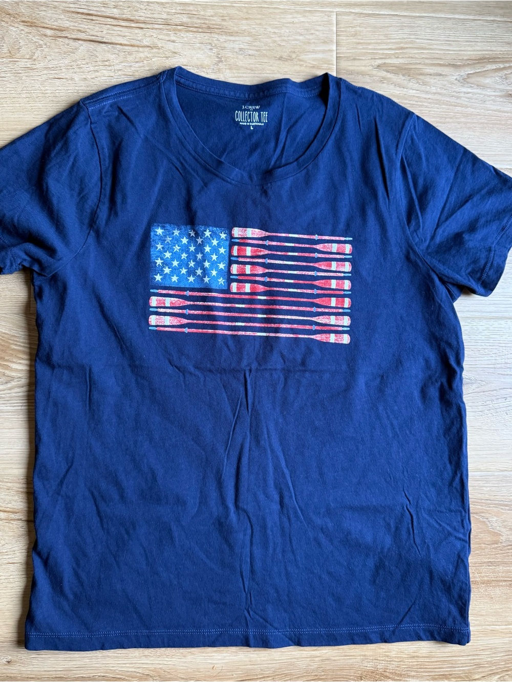 J. Crew Navy Short-Sleeve Cotton Tee with Flag Graphic